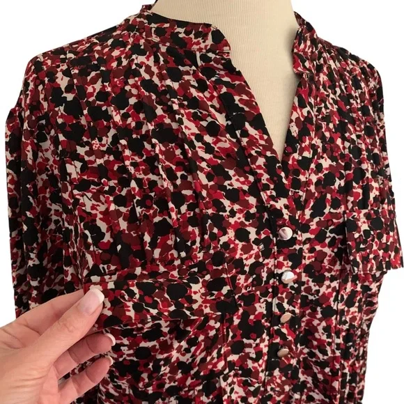 COCOMO 1X Red Black 3/4 sleeve Plus Size women's Pintuck Blouse tunic - Picture 7 of 14